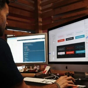 Person working at a desktop computer