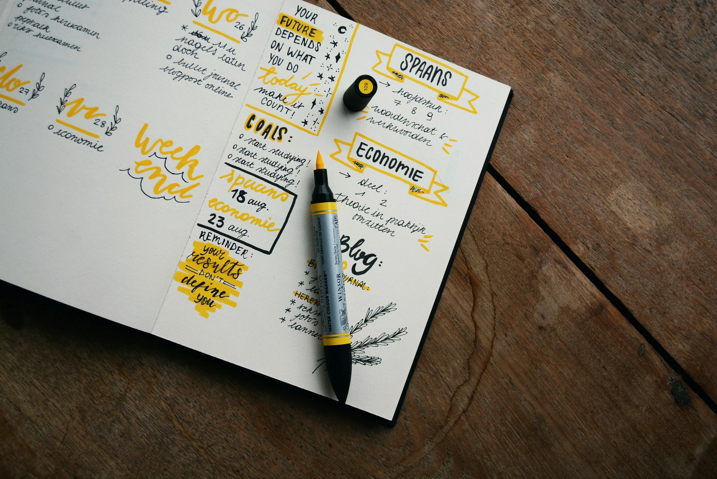 Open planner with written task notes